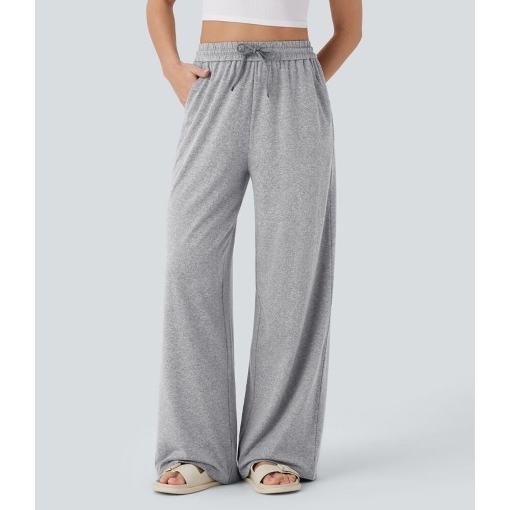 Halara High Waisted Wide Leg Baggy Casual  Pants NWT Petite Large Gray Heather